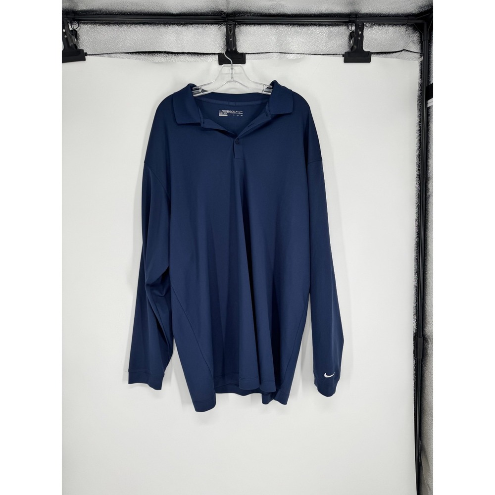 Nike Golf Polo Shirt Men 3XL Navy Blue Polyester Dri Fit Long Sleeve Performance